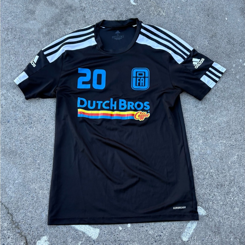 Adidas Black and Blue Men's OFA Dutch Bros Jersey